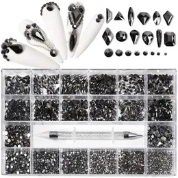 Mine Black Fancy Crystal Nail Rhinestones Luxury Nail Parts Gems Stones 3D Flatback Shaped Diamonds Glass Nail Art Decorations 240301