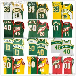 Vintage Mesh Basketball Jerseys Kevin 35 Durant Ray 34 Allen Shawn 40 Kemp Gary 20 Payton Detlef 11 Schrempf Team Green White Yellow Custom Stitched Embroidery