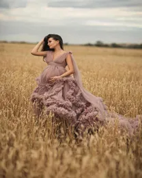 긴 이브닝 드레스 깊은 V 목 2020 계단식 주름 얇은 색 아프리카 임신 여성 케이프 임산부 공식 이브닝 가운 PO5713947