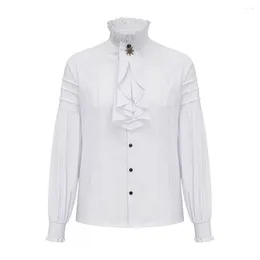 Camicie eleganti da uomo Camicia bianca in cotone con volant Colletto alla coreana Manica a lanterna Camicia pirata medievale rinascimentale da uomo Top gotico vittoriano Steampunk