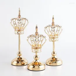 Candle Holders European Crown Crystal Candlestick Wedding Props Household Metal Ornaments Candelabra Holder Home Decor211N