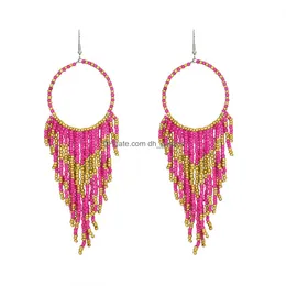 Charm 8 Colors Bohemian With Colorf Beaded Drop Dangle Earrings Long Tassel Hoop For Women Jewelry Gift Delivery Dhgarden Dhisf