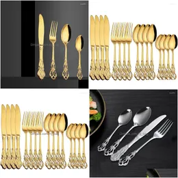 Dinnerware Sets 16Pcs Kitchen Tableware Cutlery Set Stainless Steel Knife Fork Spoon Flatware Cubiertos Drop Ship Delivery Home Garden Dh3A0