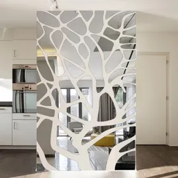 Avtagbar 3D DIY -spegelvägg klistermärken träd sovrum vardagsrum dekoration tv bakgrund väggdekor akryl klistermärken spegel pasta t270r