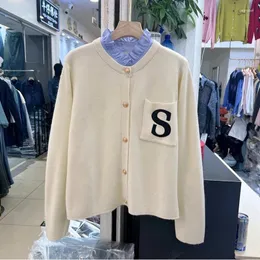 Women's Jackets S Letter Design Knit Cardigan Coat For Women 2024 Spring Autumn Long Sleeved Top Knitwear Sweater Dress