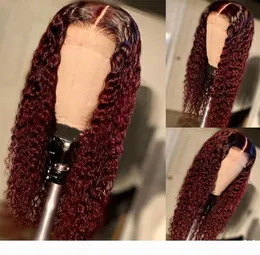 1B 99J Kinky Curly 13x6 Spets Front Wigs With Baby Hair 360 Spets Frontal Wigs For Black Women2620772