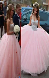 Fullt Crystal Pärled Bodice Corset Pink Wedding Dresses Ball Gowns Sweetheart Customized Made Shiny Bridal Dress24360893834470