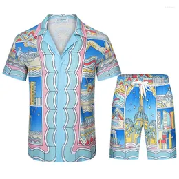 Men's Casual Shirts Seaside City Print Men Harajuku Summer Suit Style High Quality Breathable Fashion Pocket