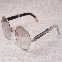 Runde Sonnenbrille, Rinderhorn-Brille, 7550178, natürliche Hörner-Mischung, Herren- und Damen-Sonnenbrille, glaslose Brillen, Größe 55–22–135 mm, 307U