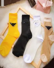 4 Colors Triangle Letter Silk Socks Women Girl Letters Fashion Sock Gift for Love Friend Whole 5629381