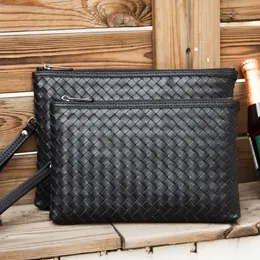 Pochette da uomo in pelle di marca Borsa in pelle intrecciata di lusso Design alla moda Borsa a busta semplice Valigetta di grande capacità2019