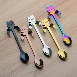 4pcs Stainless Steel Mini Cat Kitten Spoons for Coffee Tea Dessert Drink Mixing Milkshake Spoon Tableware Set Kitchen Supplies1560725