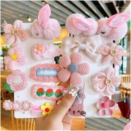 Hårtillbehör 9st/Set Cute Cartoon Flower Bowknot Clips for Girls Barrettes Sweet Hairpins Headwear Kids Fashion Drop Delivery Bab Otzm5