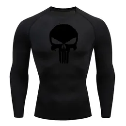 Man Workout Shirts Skull Tshirt Summer gyms workout Quick drying Sweat Sports Shirt Long sleeve T shirt MMA black Tracksuit 4XL 240227