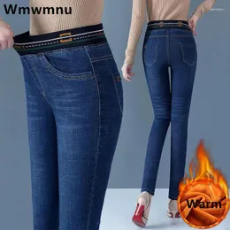 Jeans femininos inverno pelúcia veludo forrado lápis mulheres engrossar magro cintura alta denim calças quentes tamanho grande 36 estiramento kot pantolon