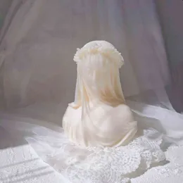 Veiled Lady Candle Silicone mögel Kvinnlig brud Antik byststaty Skulptur Kvinna Body Silicone Mold For Art Decor H1222298Y