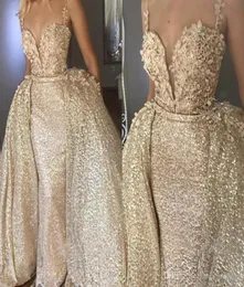 Luxury Champagne Evening Dresses Glamorous With Detachable Skirt Celebrity Holiday Women Wear Formal Party Prom Gowns Custom Made 5543684
