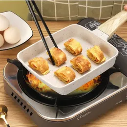 Non Stick Pan Wooden Handle Square Frying Pans Egg Roll Kitchen Cookware Pancake Cooking Pot 240308