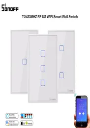 Sonoff t0us tx smarta hem wifiapp fjärrkontrollglaspanel ljus touch 1gang led bakljus vägg switch fungerar med alexa ifttt8294605