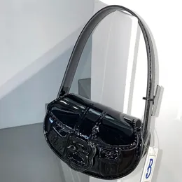 Luxuriöse Damen-Umhängetasche, Designer-Tasche, Rindsleder-Handtasche, Halbmond-Unterarmtasche, glänzende Lackleder-Ingot-Tasche, französische Stick-Bag-Handtasche