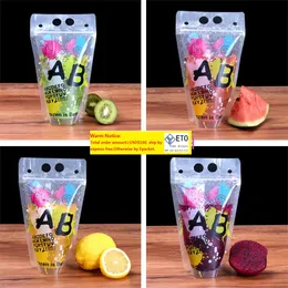 Atacado 500ml novo design plástico bebida embalagem saco bolsa para bebida suco leite café, com alça e furos para palha lx0741 ll