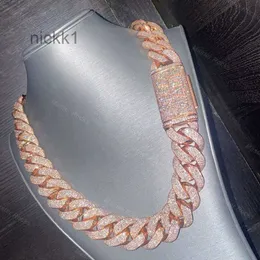 Rose Gold 24 mm 5 rzędów VVS Moissanite Diamonds Pass Tester Sterling Silver Miami Cuban Chain GHF9