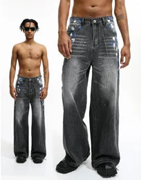 Мужские джинсы 2024, потертые прямые свободные повседневные брюки в национальном тренде, универсальные широкие брюки в корейском стиле