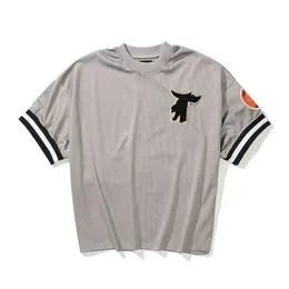 シーズン5ヒップホップメンズTシャツESS特大の刺繍半袖ルーズフィットフォグメッシュビボスタイル野球青少年ストリートウェアスポーツトップス