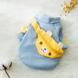 Abbigliamento per animali domestici Vestiti per cartoni animati per cani Borsa a tracolla Felpe con cappuccio Piccolo costume Orso Stampa Cani Carino Autunno Inverno Colletto blu Perro Appa278u