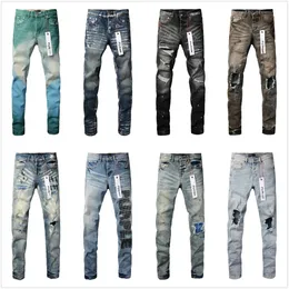 Purple dżinsy Designer dżinsy dla dżinsów męskich Wysokiej jakości mody dżinsy dżinsy fajne projektant Panter Pant w trudnej sytuacji Black Blue Jean Slim Fit R1