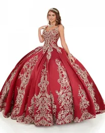 Designer Red Ball Gown Quinceanera Dresses Spaghetti Pärled Keyhole Back Party Pageant Dress for Sweet 16 Girls8146548