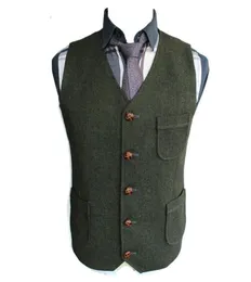 2019 Dark Green Green Steps Country Wedding Wool Herringbone Tweed Vest Slim Fit Men039S Suit Vest Vest Dress Frick Weistcoat F4735230