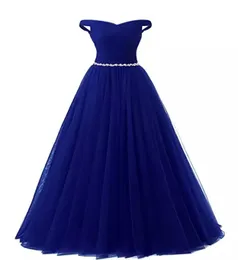 Abiti da sera in tulle con spalle scoperte con cristalli 2019 Blu royal Borgogna Abiti da sera lunghi rossi Nuovo vestito da festa1596163