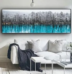 北欧の雪の森の風景油絵の抽象ポスタープリントキャンバスウォールアート写真リビングルームスカンジナビアの家dec7453834