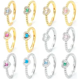 Anelli a grappolo EYIKA Anello a forma di cuore dolce romantico Anello di cristallo multicolore Zircone Rame impilabile Aperto regolabile Delicato regalo di gioielli da donna