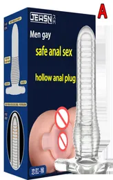 Nya analsexleksaker för män Gay Male Masturbator Soft Silicone Hollow Anus Plug Penis Sleeve Adult BDSM Products Butt Plug Extender 1917506