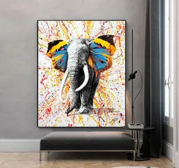 Vlinder Olifant Kleurrijke Modernne Graffiti Schilderij Tuval Baskı Nordic Ev Dekoru Muur Foto Voor Woonkamer Frameloze2857468