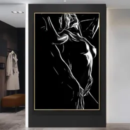 Pinturas preto e branco nu casal pintura de lona sexy corpo mulheres homem arte de parede poster impressão imagem para quarto decoração de casa cuadro223f