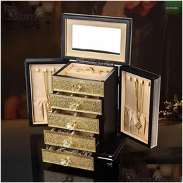 Smyckespåsar, väskor smycken påsar 2022 Mordoa Promotion Display Case Necklace Earring Holder Box Gift for Women Train Organizer Dr DH6GJ