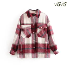 YOYO European and American style foreign trade womens clothing new 2023 fashionable casual plaid shirt soft woolen jacket 210513