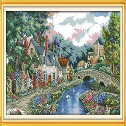 Den fridfulla landsbygden Lakeside Handmade Cross Stitch Craft Tools Brodery Nålarbetet räknade tryck på duk DMC 14CT 1258A