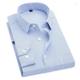 Herrklänningsskjortor plus storlek till formell för män randig långärmad icke-järn smal passande solid twill social mans kläder