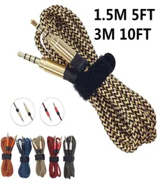 35mm manlig stereo obruten metalltyg Braiede Audio Cable 15m 3m Auxiliary Aux Extension för iPhone 6S Samsung MP3 -högtalare Tabl6374925