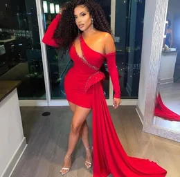 2021 Red Short Prom Dresses Long Sleeves Elegant Formal Evening Gowns Sexy Party Wear vestido de novia6801503