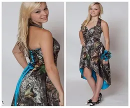 Camo High Low Bridesmaid Dresses Halter A Line Wedding Party Dress Lace Up Back Maid Honor Gown5576330