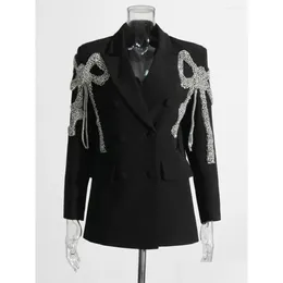 Damenanzüge Blazer Damenanzüge Frauen Luxus Diamant Gerader Blazer Rose Schwarz Weiß Kerbkragen Zweireiher Langarm Dhcpg