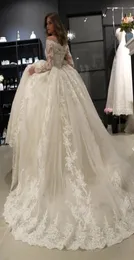 Vestido de noiva muslimska klänningar bollklänning axellöst långärmad spets dubai arabisk tävling klänning elfenben brud klänning billig6266688