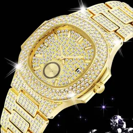 Classic 18K Gold Watch Men Luxury Iced Out Full Diamond Mens Watches Full Steel Fashion Quartz Watch Man CZ Hip Hop Reloj Hombre315V