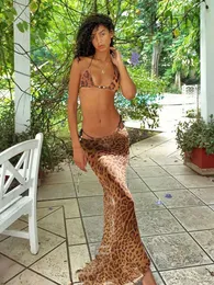 Женские купальники, сексуальный леопардовый принт, комплект бикини из 3 предметов, летняя пляжная одежда, треугольный бикини, купальник с юбкой, накидка A1554 230331 ABJP