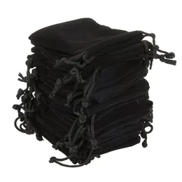 Soft Velvet torebki sznurki do biżuterii Opakowanie prezentów 100 torebek imprezowe zapasy ślubne czarne 240309